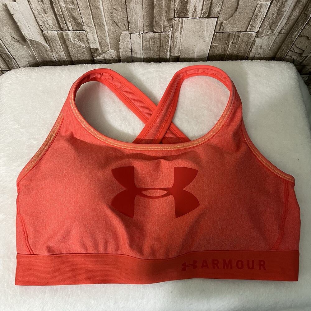 Under Armour Sports Bra Womens 1X Coral Compression Crossback Logo Athletic